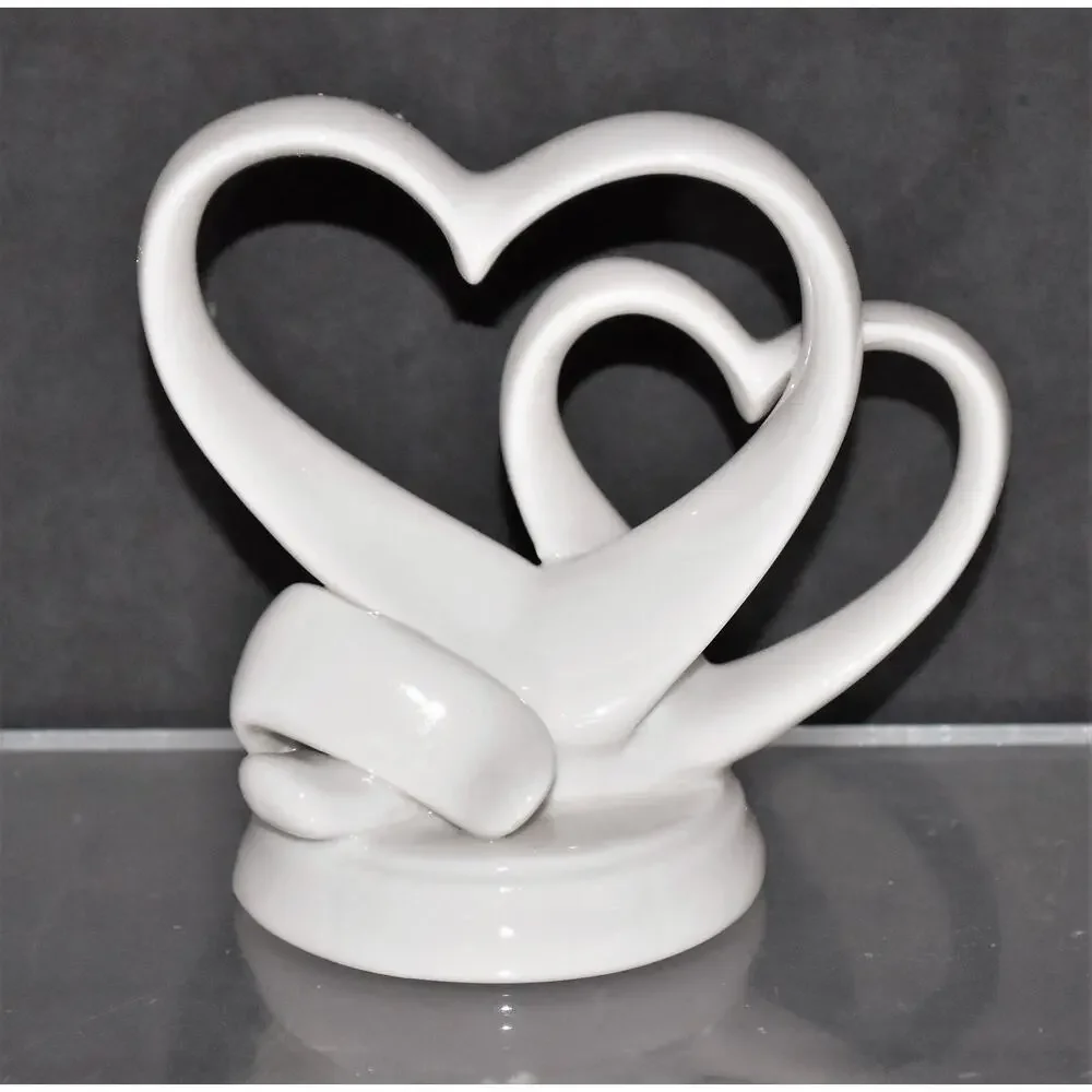 NIB White Porcelain Heart Cake Topper